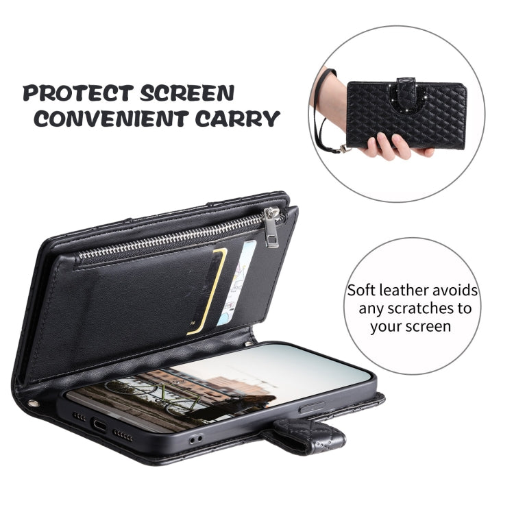 For Google Pixel 8 Pro Glitter Lattice Zipper Wallet Leather Phone Case(Black)