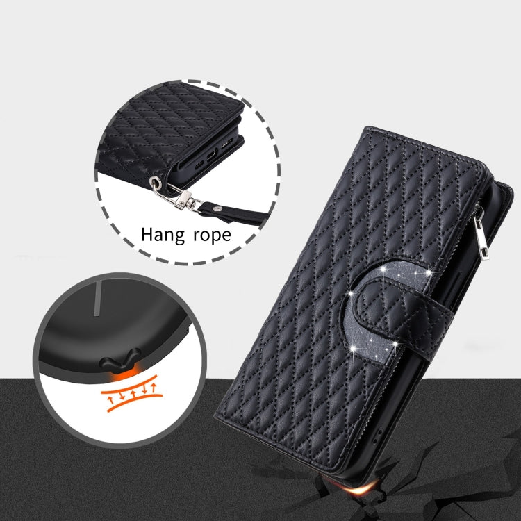 For Google Pixel 8 Pro Glitter Lattice Zipper Wallet Leather Phone Case(Black)
