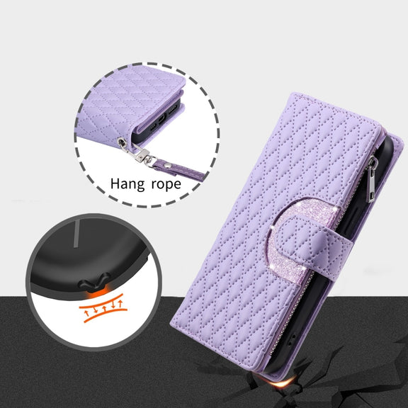 For Google Pixel 8 Pro Glitter Lattice Zipper Wallet Leather Phone Case(Purple)