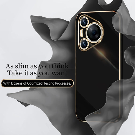 For Huawei Pura 70 XINLI Straight 6D Plating Gold Edge TPU Phone Case(Black)