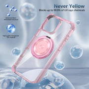 For iPhone 16 Pro Gold Shield CD Pattern MagSafe Magnetic Phone Case with Rotating Stand(Transparent Pink)