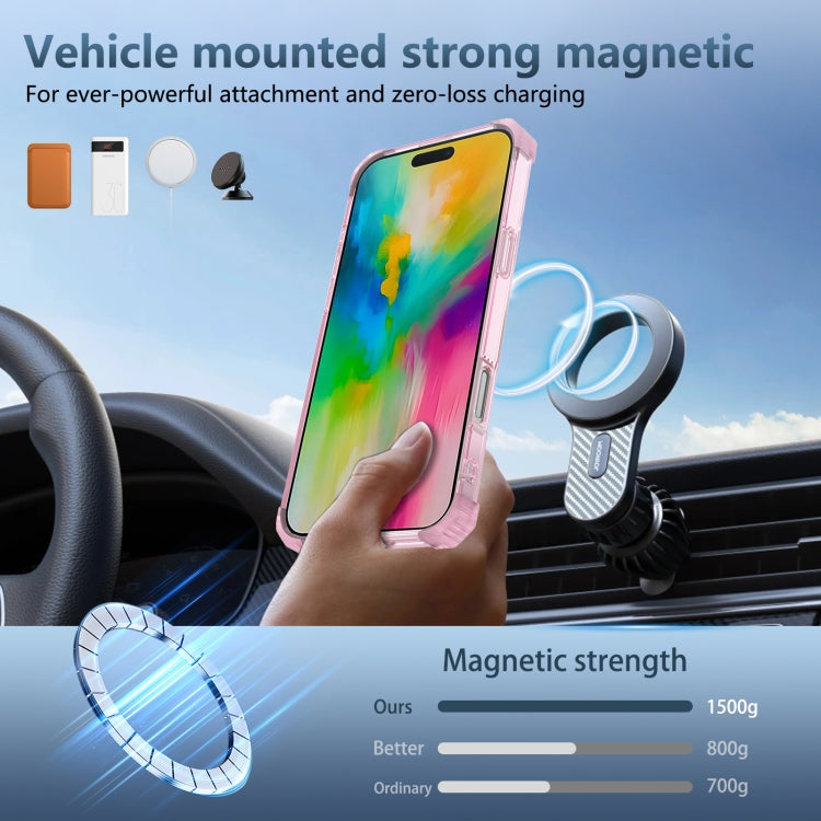 For iPhone 16 Pro Gold Shield CD Pattern MagSafe Magnetic Phone Case with Rotating Stand(Transparent Pink)