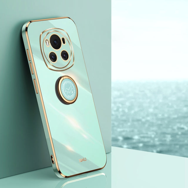 For Honor Magic6 5G XINLI Straight 6D Plating Gold Edge TPU Shockproof Case with Ring Holder(Mint Green)