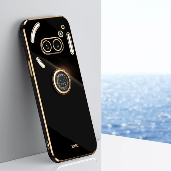 For Nothing Phone 2A XINLI Straight Edge 6D Electroplate TPU Phone Case with Ring Holder(Black)