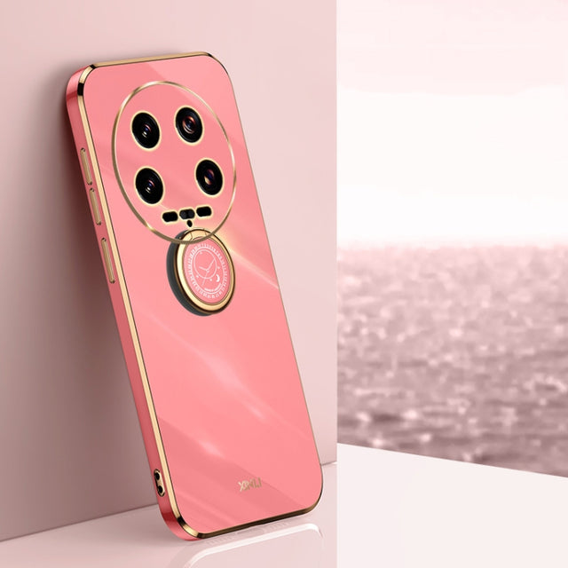 For Xiaomi 14 Ultra 5G XINLI Straight Edge 6D Electroplate TPU Phone Case with Ring Holder(Hawthorn Red)