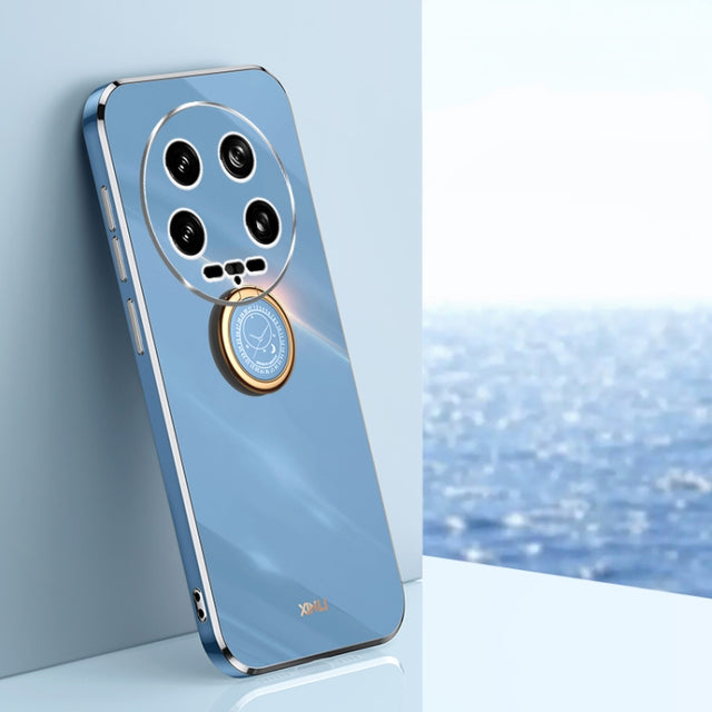 For Xiaomi 14 Ultra 5G XINLI Straight Edge 6D Electroplate TPU Phone Case with Ring Holder(Celestial Blue)