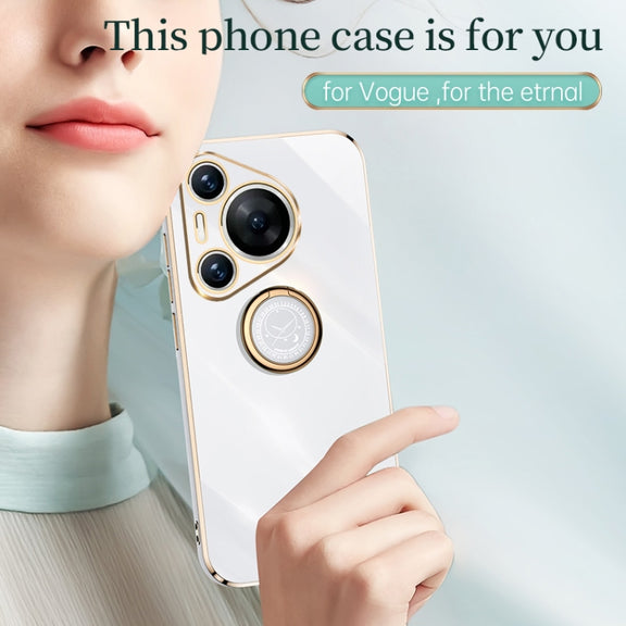 For Huawei Pura 70 XINLI Straight 6D Plating Gold Edge TPU Shockproof Case with Ring Holder(Black)