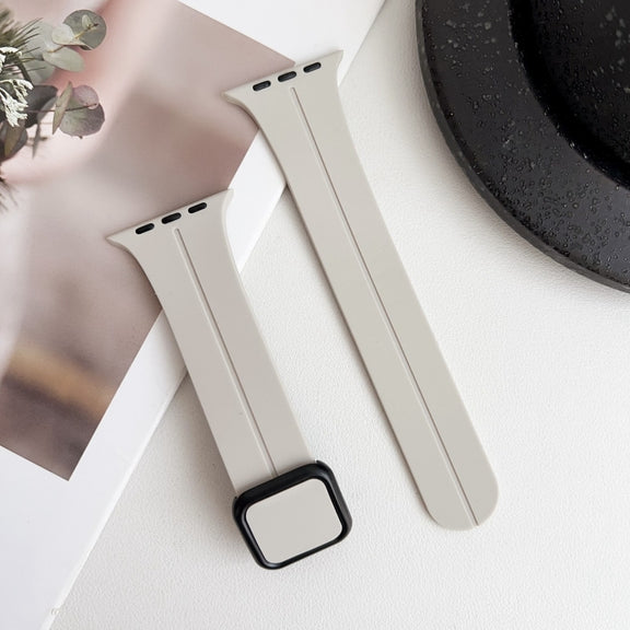 For Apple Watch Series 9 45mm Magnetic Square Buckle Silicone Watch Band(Starlight)