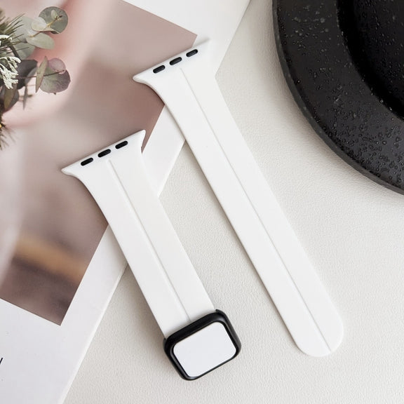 For Apple Watch Ultra 49mm Magnetic Square Buckle Silicone Watch Band(White)