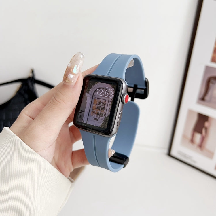 For Apple Watch Ultra 49mm Magnetic Square Buckle Silicone Watch Band(Blue)