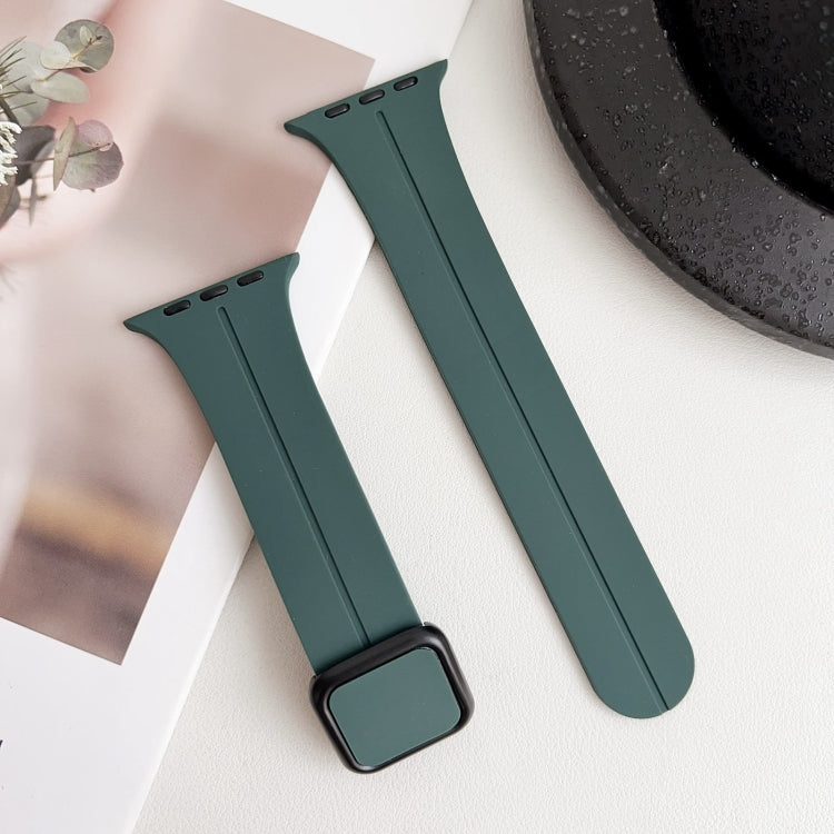 For Apple Watch Series 7 45mm Magnetic Square Buckle Silicone Watch Band(Pine Green)