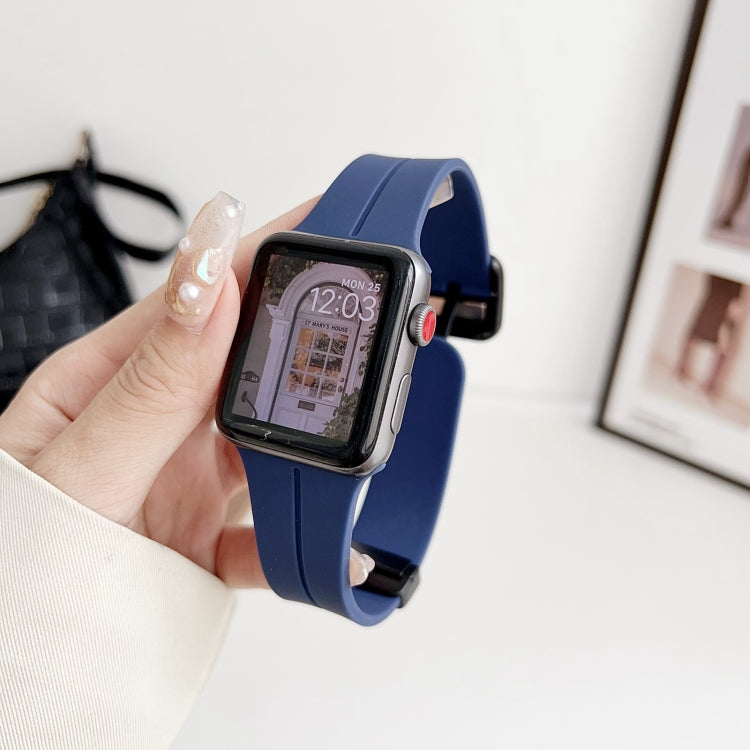 For Apple Watch Series 7 45mm Magnetic Square Buckle Silicone Watch Band(Midnight Blue)