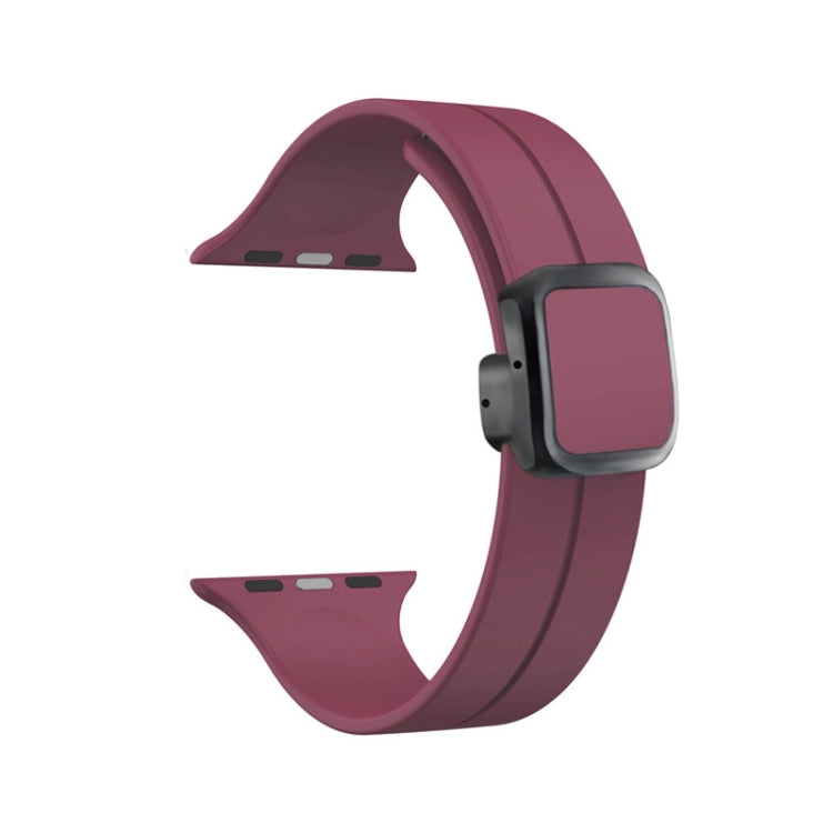 For Apple Watch SE 40mm Magnetic Square Buckle Silicone Watch Band(Wine Red)