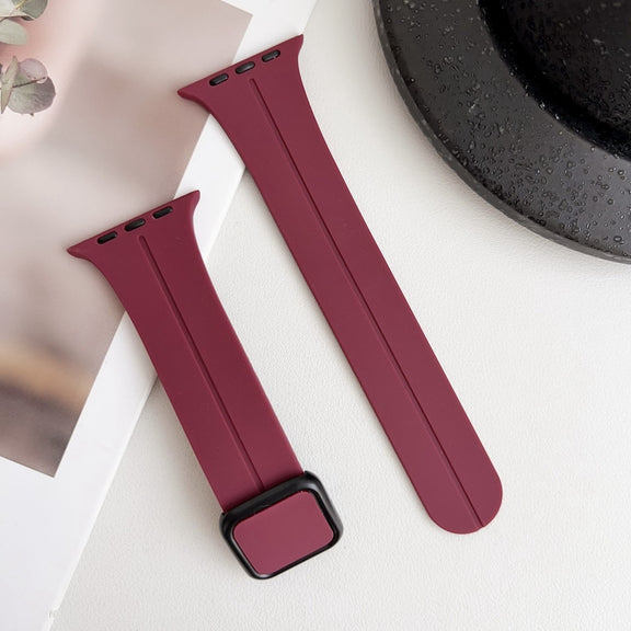 For Apple Watch SE 40mm Magnetic Square Buckle Silicone Watch Band(Wine Red)