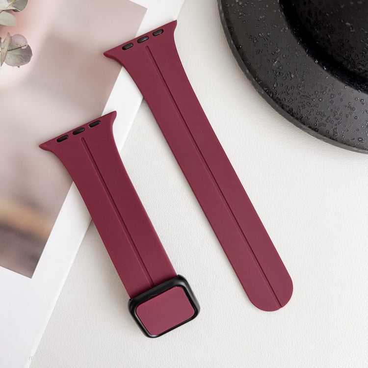For Apple Watch SE 40mm Magnetic Square Buckle Silicone Watch Band(Wine Red)