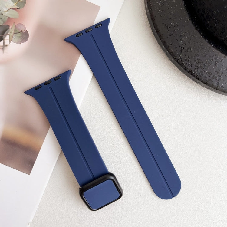 For Apple Watch Series 5 44mm Magnetic Square Buckle Silicone Watch Band(Midnight Blue)