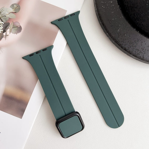 For Apple Watch Series 4 44mm Magnetic Square Buckle Silicone Watch Band(Pine Green)