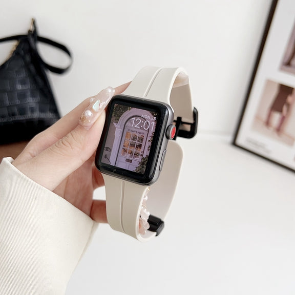 For Apple Watch Series 4 40mm Magnetic Square Buckle Silicone Watch Band(Starlight)