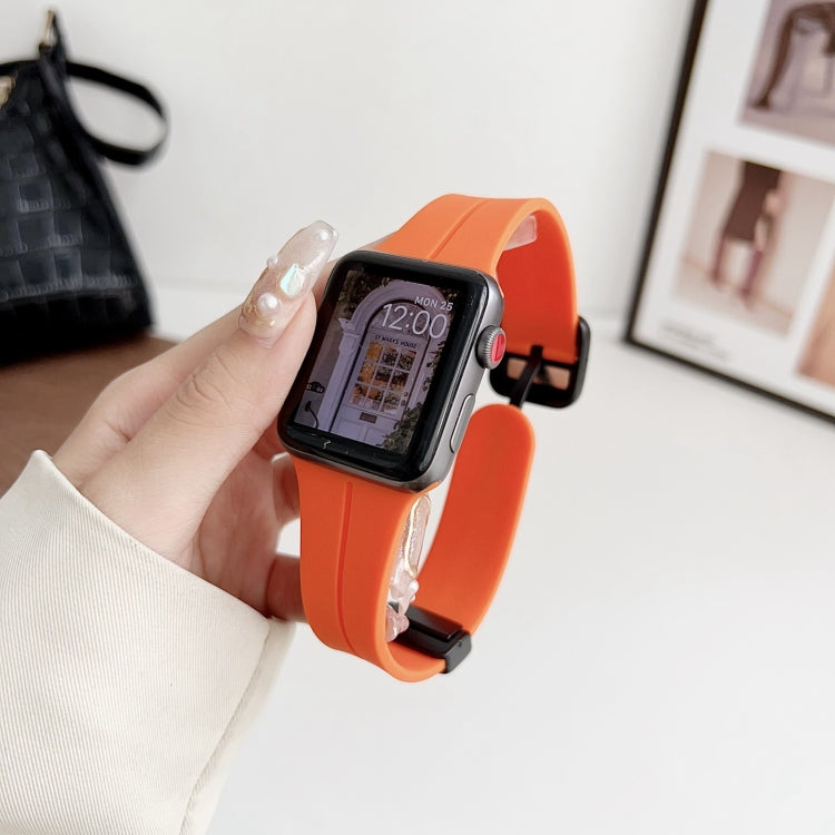 For Apple Watch Series 3 42mm Magnetic Square Buckle Silicone Watch Band(Orange)