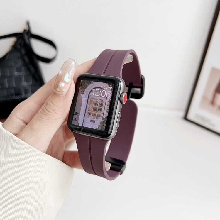 For Apple Watch Series 2 38mm Magnetic Square Buckle Silicone Watch Band(Fruit Purple)