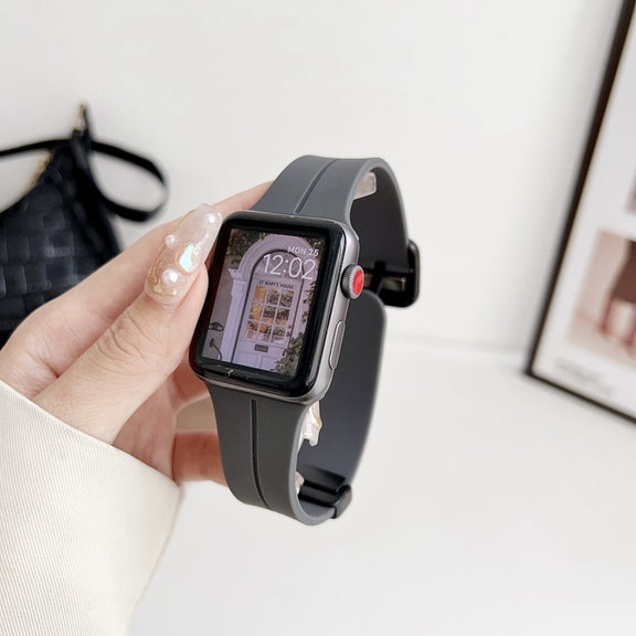 For Apple Watch Series 2 38mm Magnetic Square Buckle Silicone Watch Band(Dark Grey)