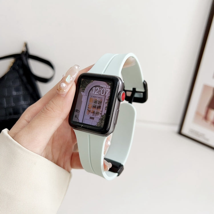 For Apple Watch 42mm Magnetic Square Buckle Silicone Watch Band(Sapphire Blue)