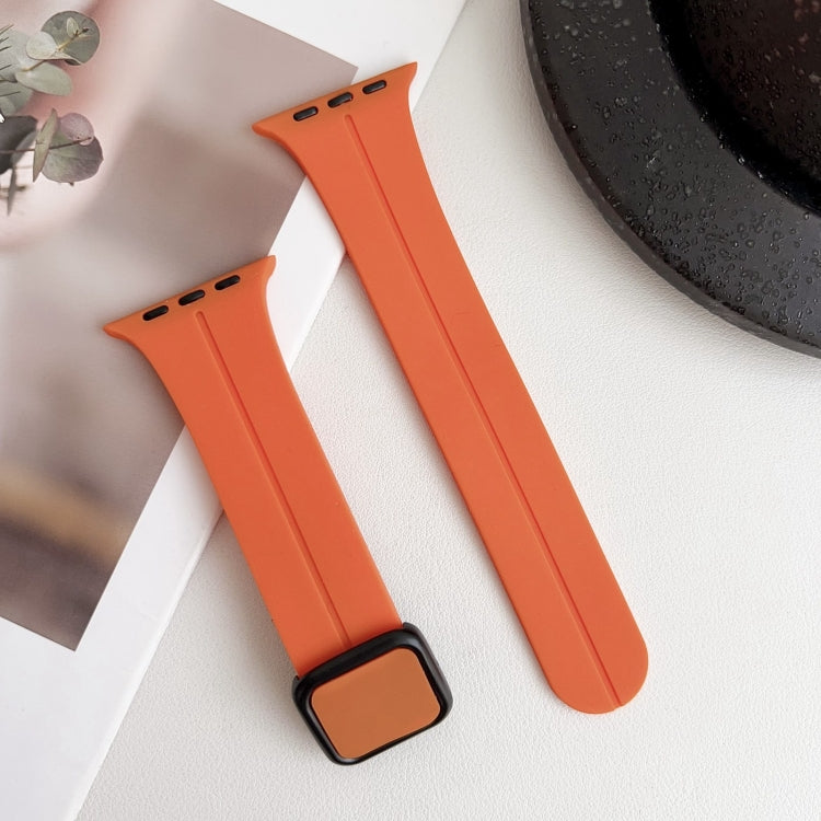 For Apple Watch 42mm Magnetic Square Buckle Silicone Watch Band(Orange)