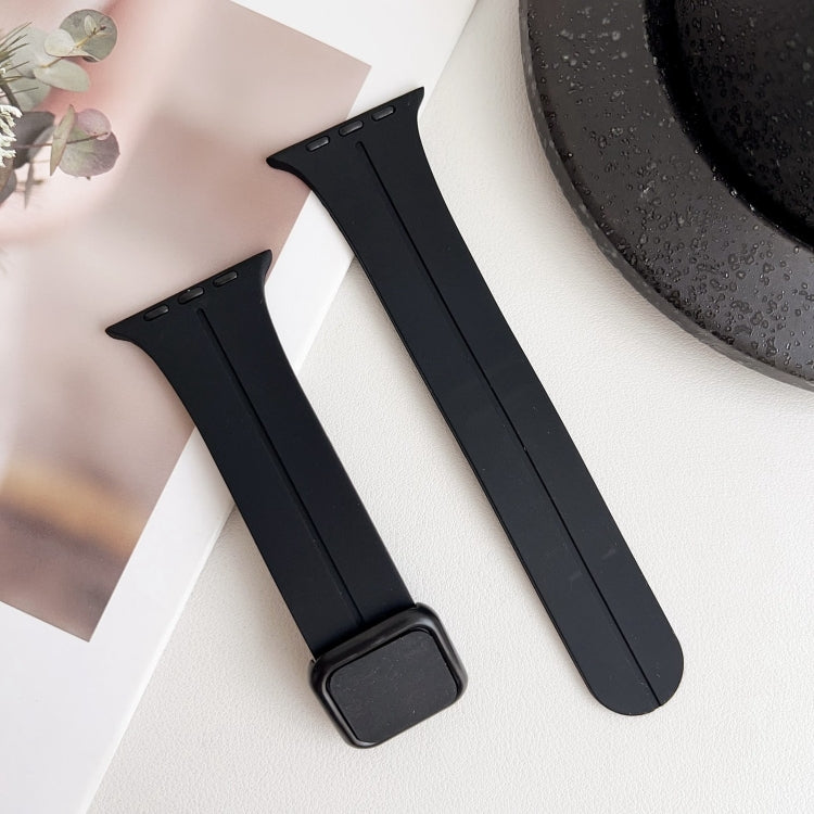 For Apple Watch 42mm Magnetic Square Buckle Silicone Watch Band(Black)