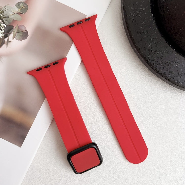 For Apple Watch 42mm Magnetic Square Buckle Silicone Watch Band(Red)