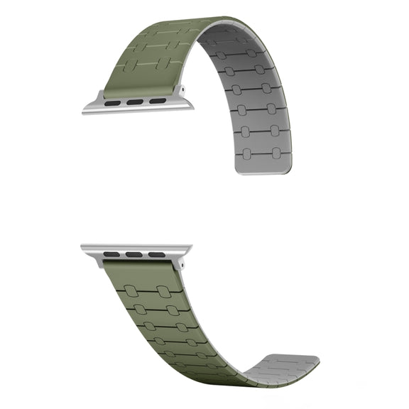 For Apple Watch SE 2022 44mm Two Color Loop Magnetic Silicone Watch Band(Green+Grey)