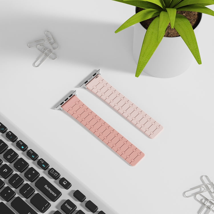 For Apple Watch SE 44mm Two Color Loop Magnetic Silicone Watch Band(Peach+Light Pink)