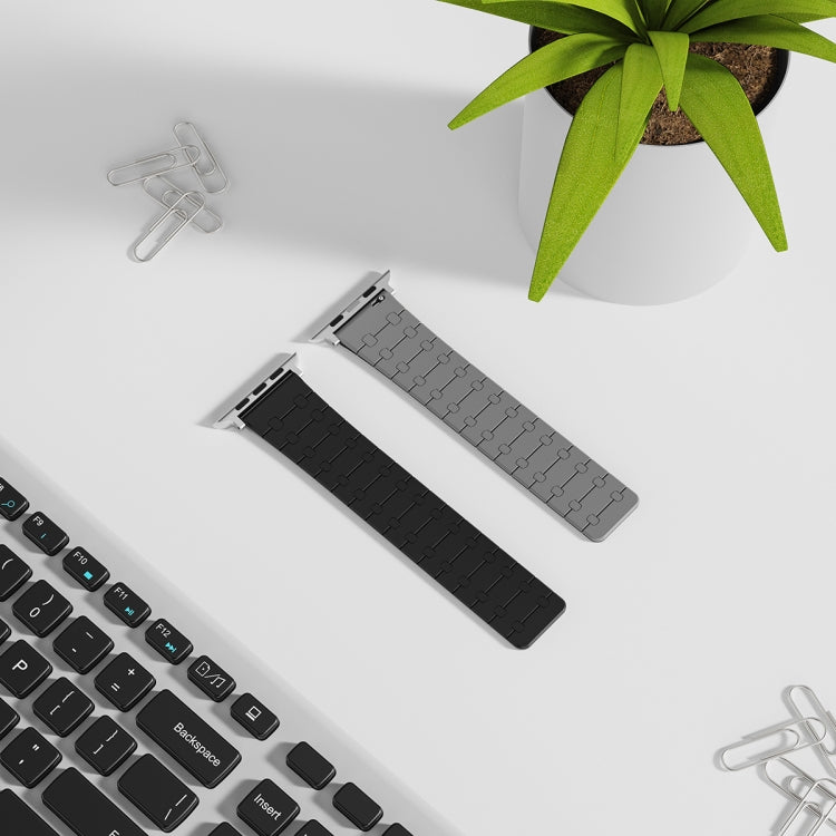 For Apple Watch Series 5 44mm Two Color Loop Magnetic Silicone Watch Band(Black+Grey)