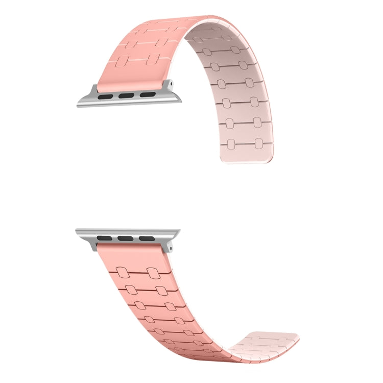 For Apple Watch Series 3 38mm Two Color Loop Magnetic Silicone Watch Band(Peach+Light Pink)