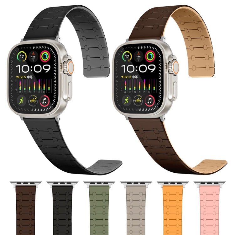 For Apple Watch Series 6 44mm Two Color Loop Magnetic Silicone Watch Band(Green+Grey)