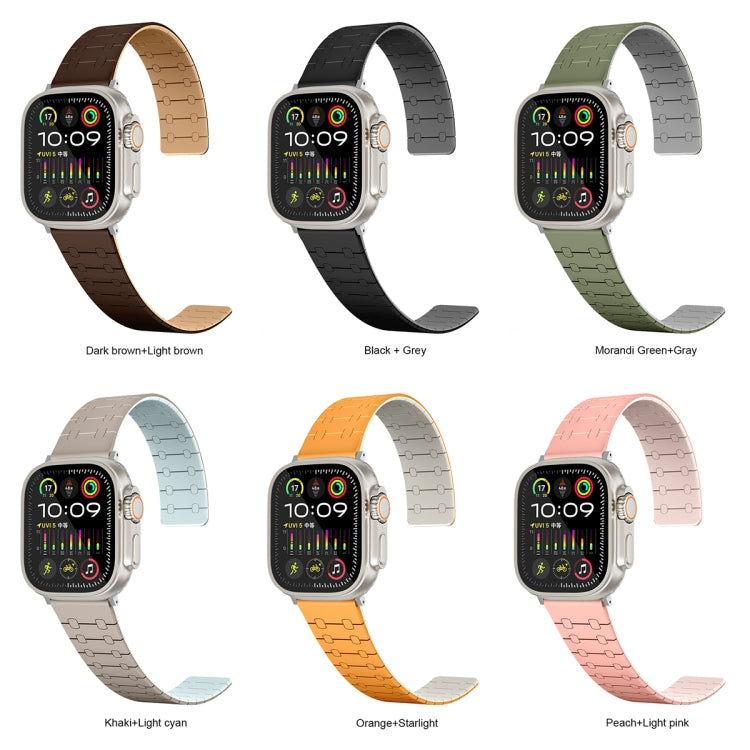 For Apple Watch Series 5 44mm Two Color Loop Magnetic Silicone Watch Band(Black+Grey)