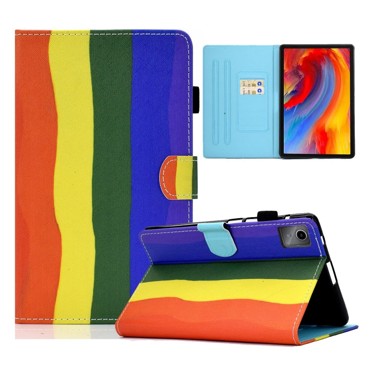 For Lenovo Tab M11 / Xiaoxin Pad 11 2024 Colored Drawing Sewing Pen Slot Leather Tablet Case(Rainbow)