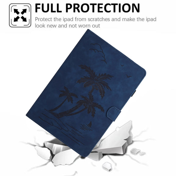 For iPad Pro 11 2024 Coconut Tree Embossed Smart Leather Tablet Case(Blue)
