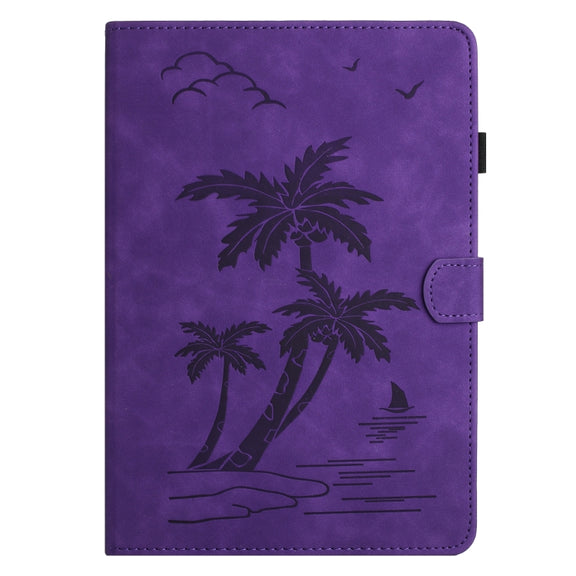 For iPad Pro 11 2024 Coconut Tree Embossed Smart Leather Tablet Case(Purple)