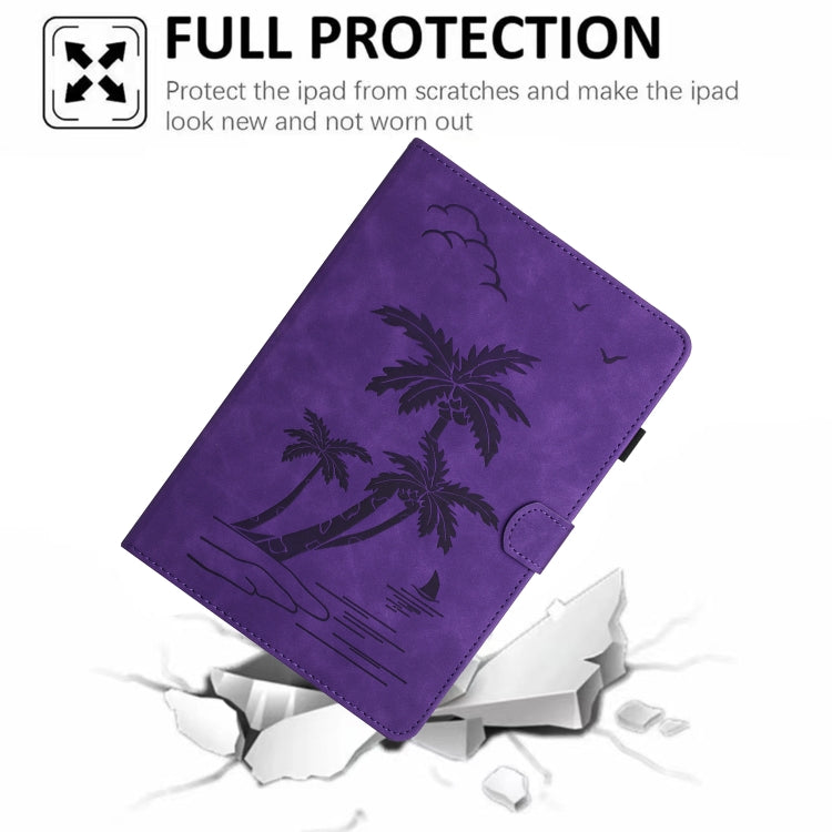 For iPad Pro 11 2024 Coconut Tree Embossed Smart Leather Tablet Case(Purple)