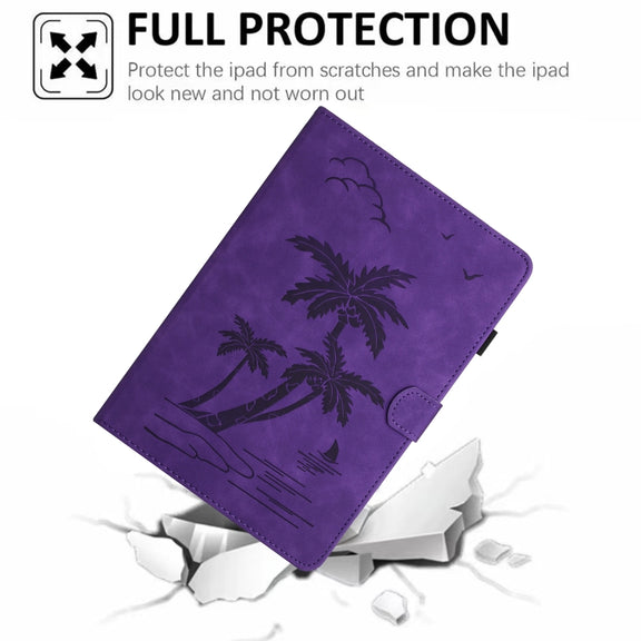 For iPad Pro 11 2024 Coconut Tree Embossed Smart Leather Tablet Case(Purple)