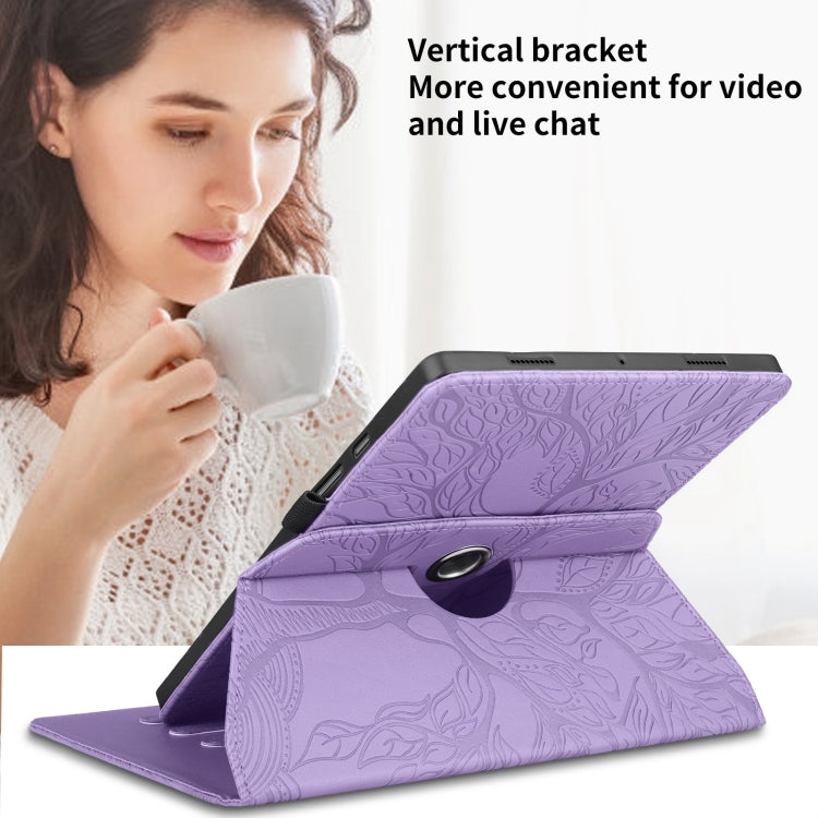 For Honor Pad 9 Tree Life Embossed Rotation Leather Tablet Case(Purple)