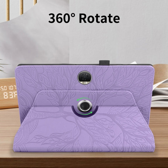 For Honor Pad 9 Tree Life Embossed Rotation Leather Tablet Case(Purple)