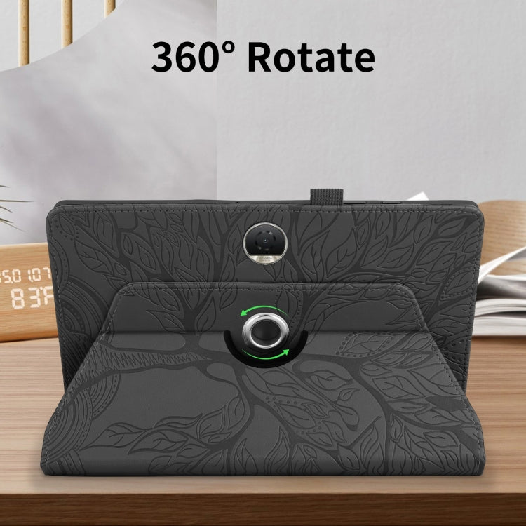 For Honor Pad 9 Tree Life Embossed Rotation Leather Tablet Case(Black)