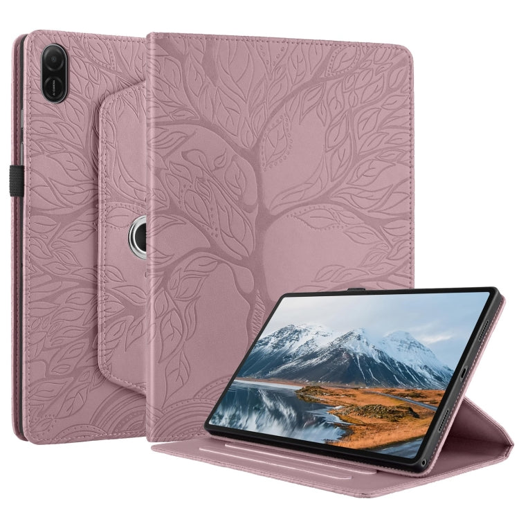 For Honor Pad X8a Tree Life Embossed Rotation Leather Tablet Case(Rose Gold)