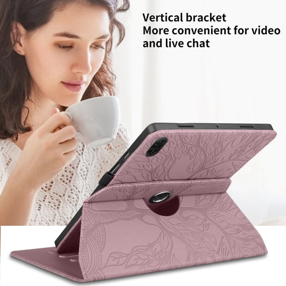 For Honor Pad X8a Tree Life Embossed Rotation Leather Tablet Case(Rose Gold)