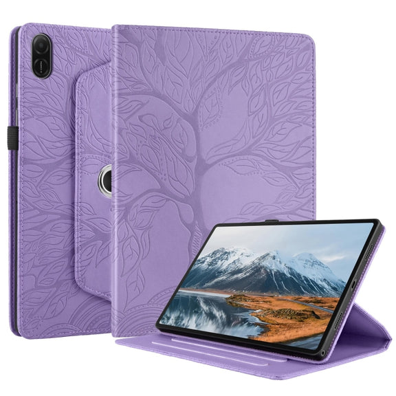 For Honor Pad X8a Tree Life Embossed Rotation Leather Tablet Case(Purple)