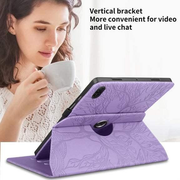For Honor Pad X8a Tree Life Embossed Rotation Leather Tablet Case(Purple)