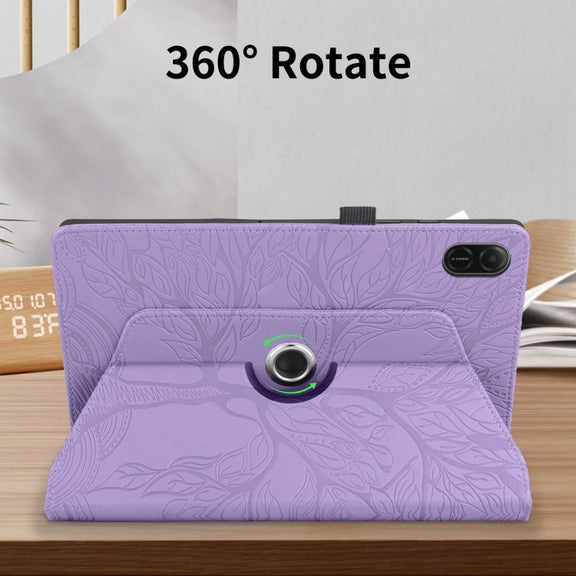 For Honor Pad X8a Tree Life Embossed Rotation Leather Tablet Case(Purple)