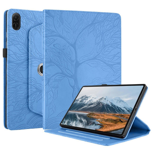 For Honor Pad X8a Tree Life Embossed Rotation Leather Tablet Case(Blue)