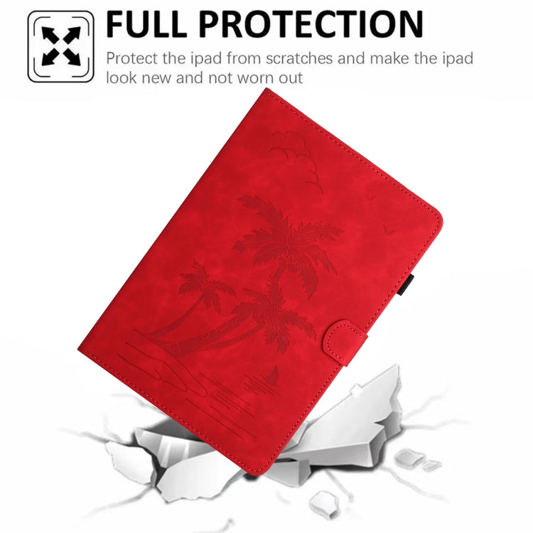For Samsung Galaxy Tab S9 FE X510/X516B Coconut Tree Embossed Smart Leather Tablet Case(Red)